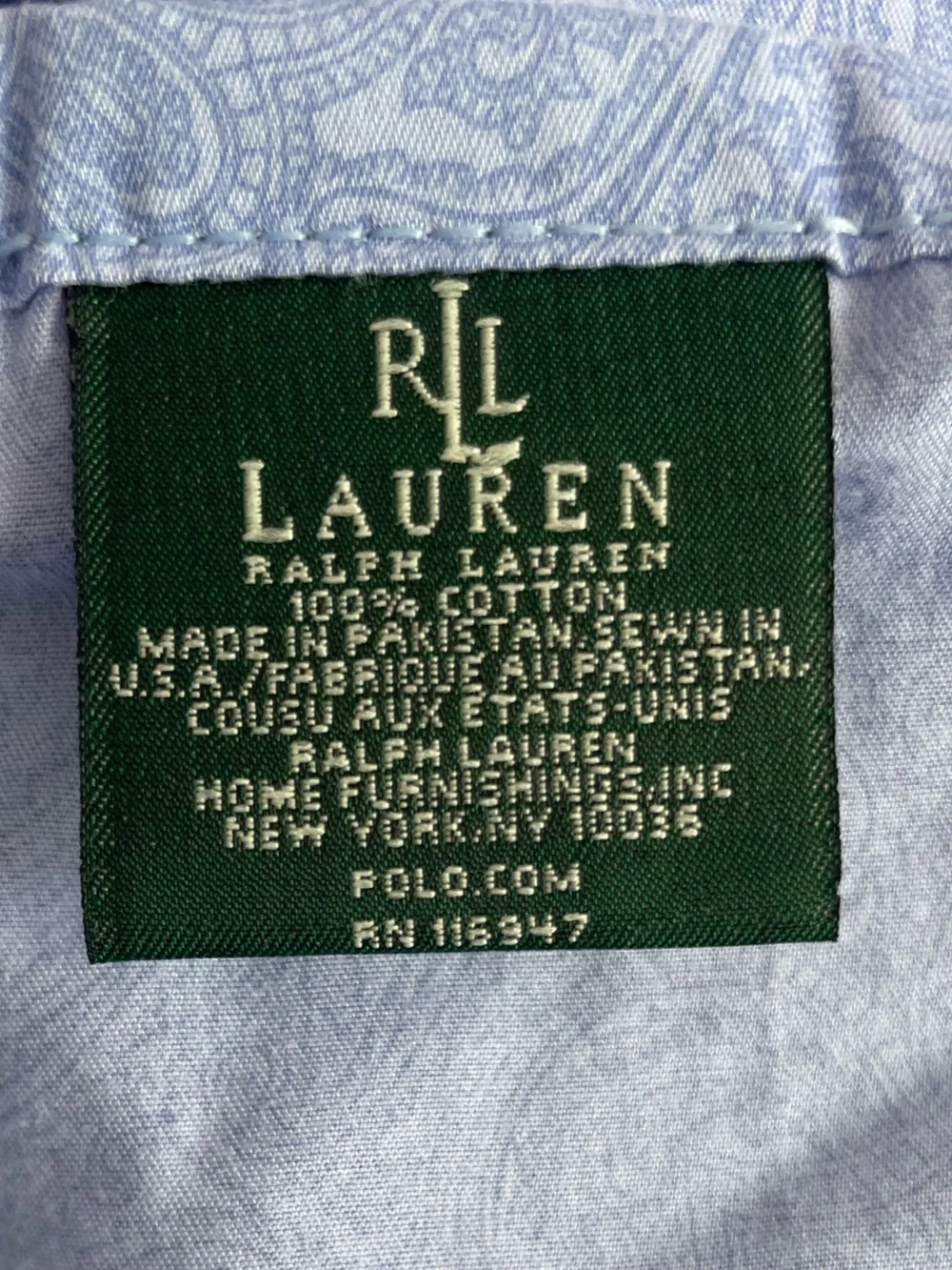 Ralph Lauren King Flat Sheet PUTNEY Blue PAISLEY with Defects - Vintage